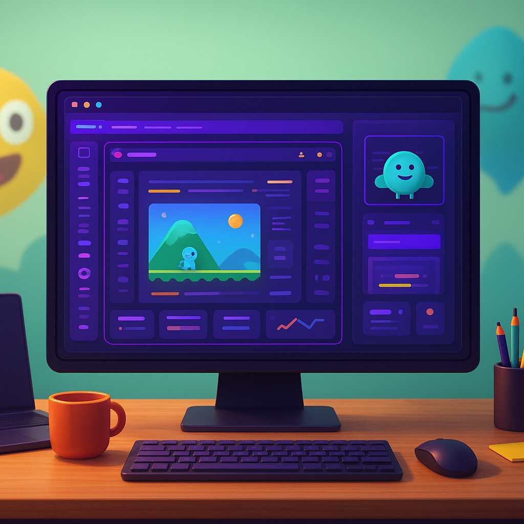 ArcadeFoundry hero: colorful dashboard and playful scene